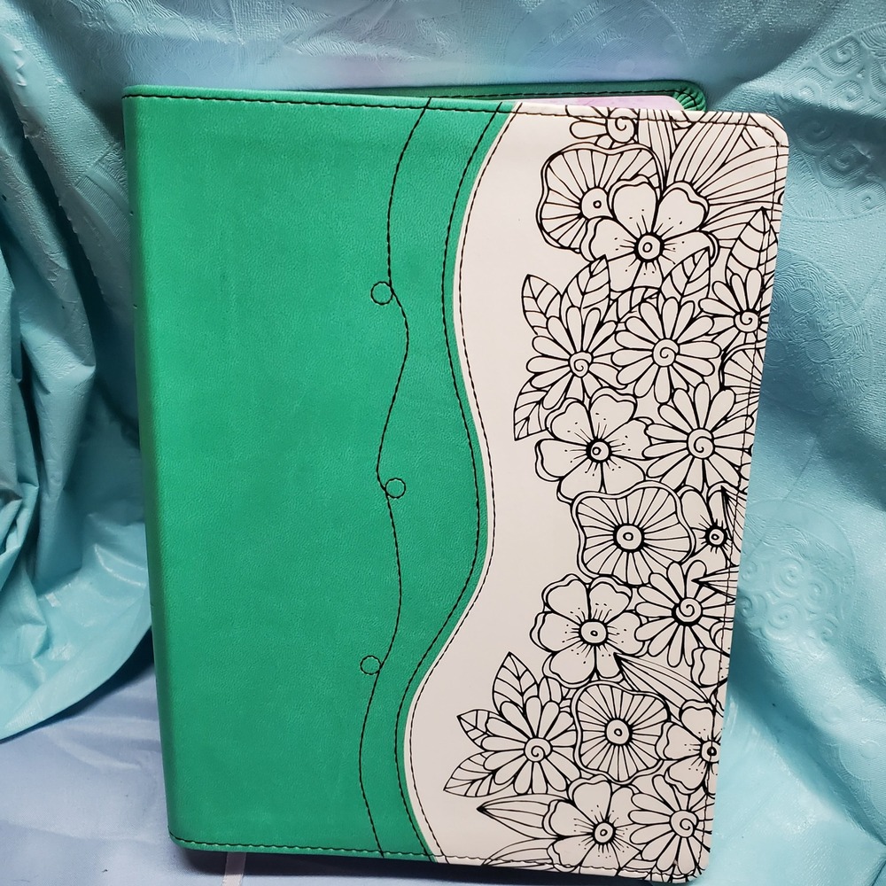 KJV Holy Bible King James Version Teal Floral Watercolor Edges Faux Leather